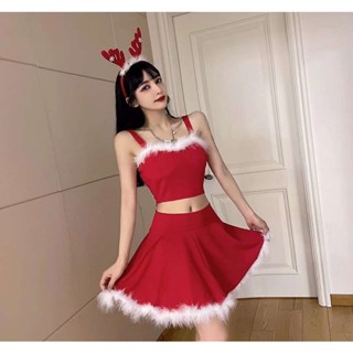 ชุดแซนตี้ สายเดี่ยว+กระโปรง ชุดซานต้า ชุดซานตาครอส คริสมาส แซนตี้ ซานต้า Christmas Santa Santy Dress Fancy Costume