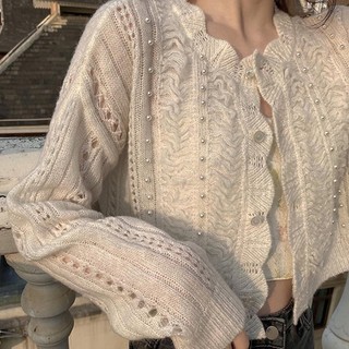Cardigan Cropped Manis Berongga Petal Baru Untuk Wanita