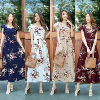 Maxi dress ลายกุหลาบทรงคอเหลี่ยม