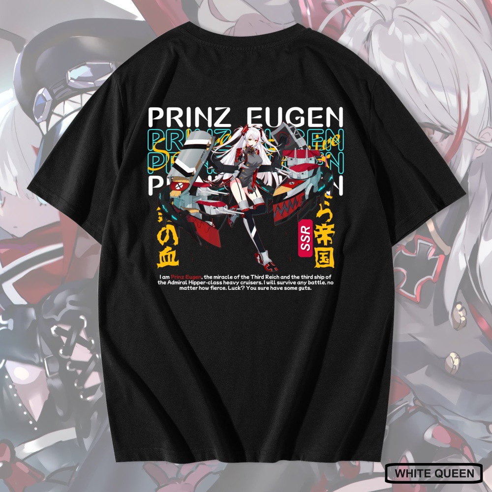 Eugen AZUR LANE PRINZ เสื้อยืด - ผู้ชายและผู้หญิงอะนิเมะ DISTRO เสื้อยืดและการออกแบบเกม PRINZ EUGEN 