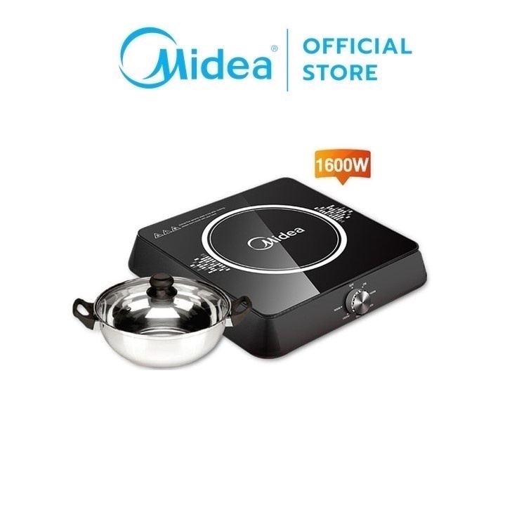 Shopee Thailand - Midea Midea Induction Cooker (Induction Cooker 1600W) model MI-NM1600, plus a stainless steel pot with a glass lid as well