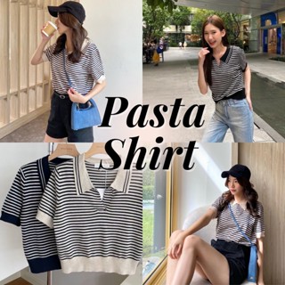 chuuchop_พร้อมส่ง(C7934)🥯✨Pasta polo shirt เสื้อโปโลไหมพรมลายทาง มี2สี