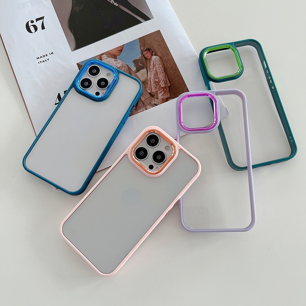 TPU กันชนเคสโทรศัพท์สําหรับiPhone 15 14 Plus 13 12 11 Pro Maxฝาครอบปุ่มพลาสติกและขอบกล้องอะคริลิคใสป