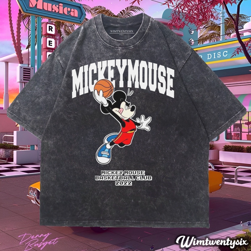 Wimtwentysix Mickey Mouse Basketball เสื้อยืด Oversize | เสื้อยืด Washed | เสื้อยืดวินเทจ