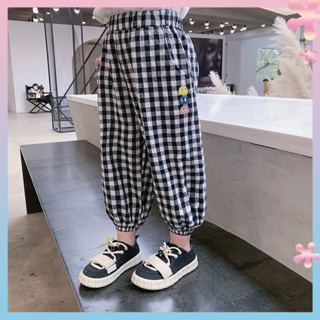 Girls anti-mosquito pants childrens plaid pants 2021 summer new childrens loose pants baby casual pants