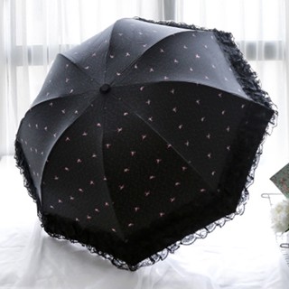 Lace Ladies Parasol Sun Umbrella Rain Women Black UV Protection Windproof Waterproof 3 Folding Girl Princess Umbrellas S