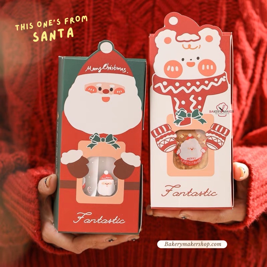 มีส่งด่วน กล่องคุ้กกี้ หมี&แซนต้า 6ใบ คละ 2 ลาย Teddy bear Santa Christmas กล่องหน้าต่าง กล่องขนม เกาหลี กล่องกระดาษ