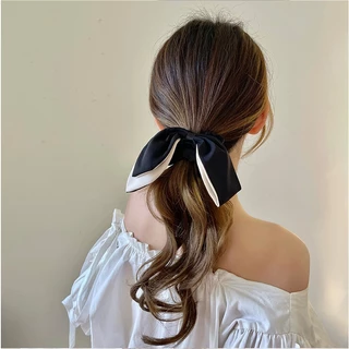 ใหม่สีดําสีขาวกุทัณฑ์ริบบิ้นเชือกผมหางม้าเครื่องประดับผมสําหรับสาวน่ารัก