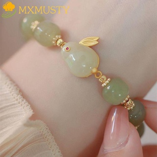 Mxmusty สร้อยข้อมือหยก รูปกระต่ายน่ารัก สีเขียว สไตล์จีนย้อนยุค โบราณ เครื่องประดับ ของขวัญ