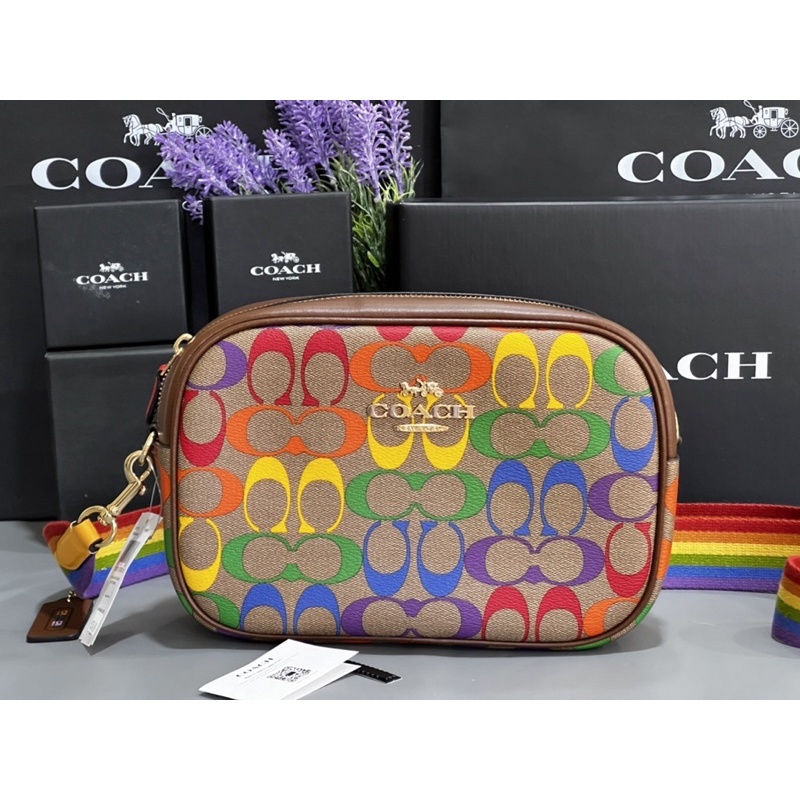 Coach Jamie Camera Bag In Rainbow Signature Canvas Shopee Thailand