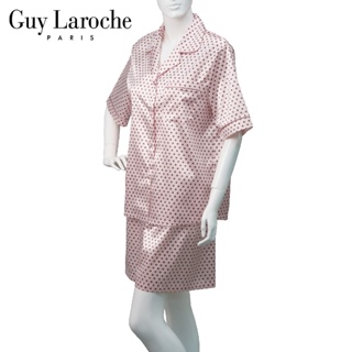 Guy Laroche  GV3836 ชุดนอนปาจาม่า เสื้อ+กางเกงผ้าขาสั้น ผ้าซาตินพิมพ์ลายจุด แต่งกุ้น เกรดA ของแท้