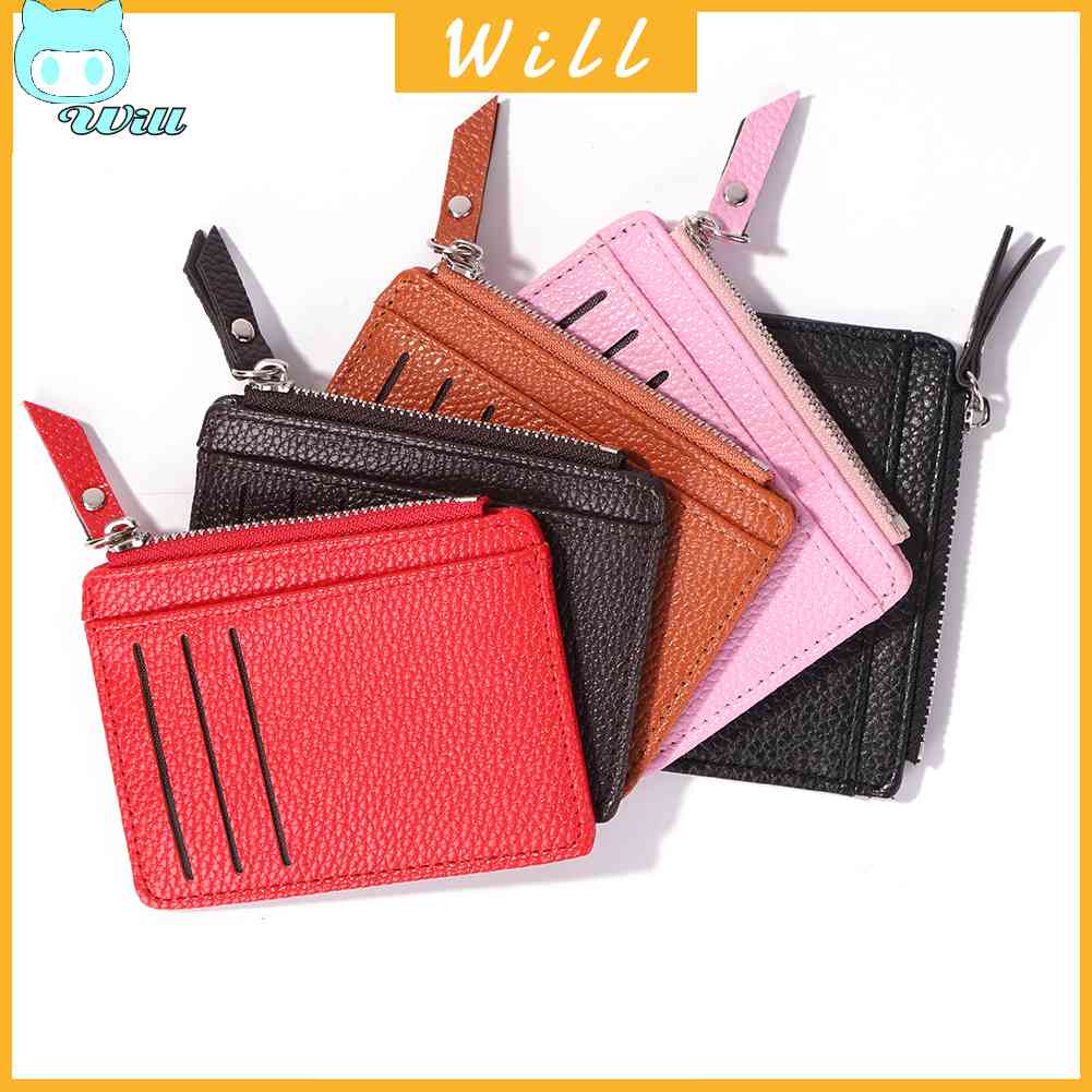 กระเป๋าใส่เหรียญ หนัง PU แต่งซิป ลายลิ้นจี่ สไตล์เรโทร สําหรับผู้ชาย และผู้หญิง
