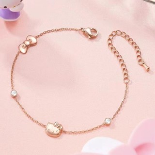 [HelloKitty] สร้อยข้อมือ สายโซ่ ลายการ์ตูนเฮลโลคิตตี้ สีโรสโกลด์ สําหรับเด็ก