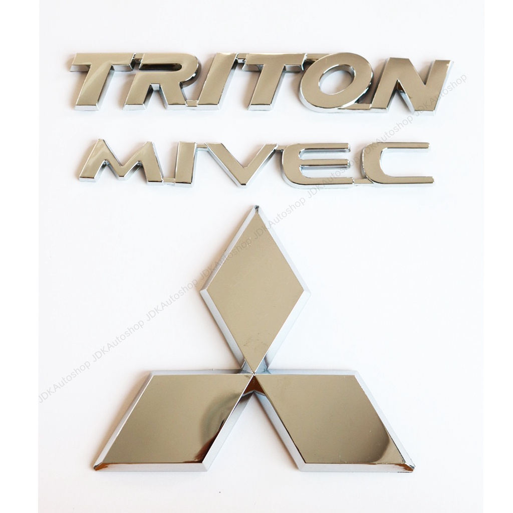 3 ชิ้น สีโครเมี่ยม โลโก้ มิตซูบิชิ ไททัน Mitsubishi TRITON MIVEC ติดฝากระบะท้าย สำหรับ Mitsubishi Triton