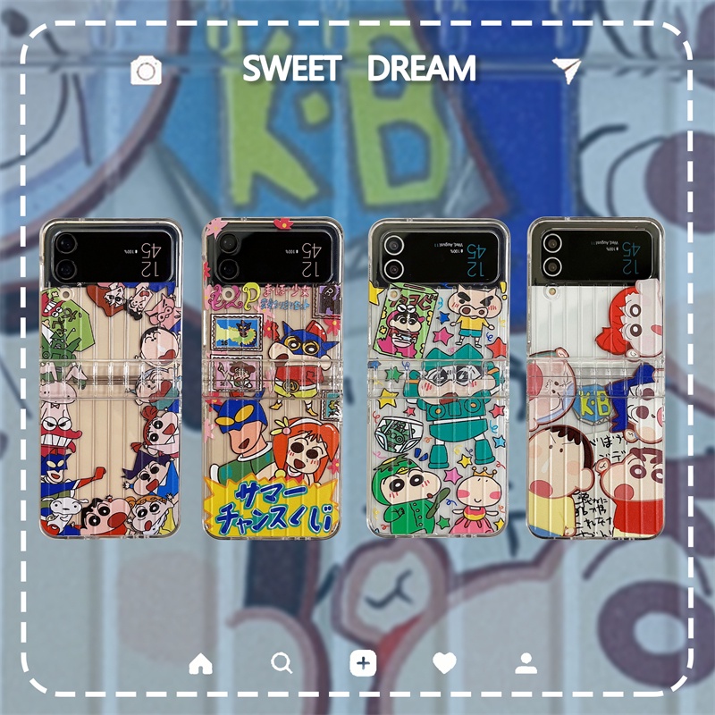 เคสโทรศัพท์มือถือ แบบใส พับได้ กันกระแทก ลายการ์ตูนชินจังน่ารัก สําหรับ Samsung Galaxy Z Flip 4 Z Flip 4 Z Flip 3 Z Flip 3