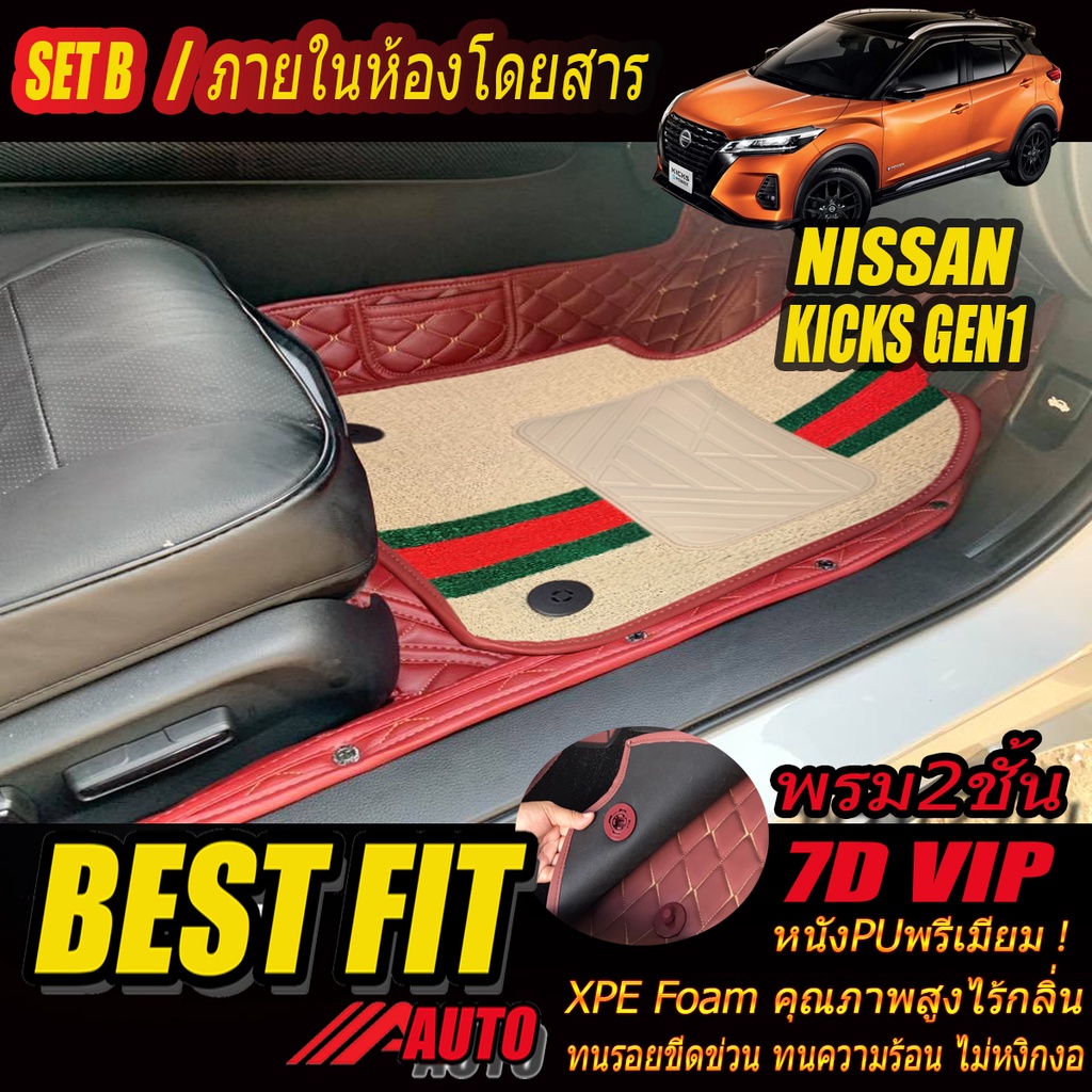 Nissan Kicks Gen1 2020-2021 Set B (เฉพาะห้องโดยสาร2แถว) พรมรถยนต์ Nissan Kicks Gen1 พรม7D VIP Bestfit Auto