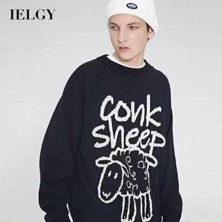 Ielgy เสื้อถัก คอกลม ทรงหลวม เข้ากับทุกการแต่งกาย สําหรับผู้ชาย