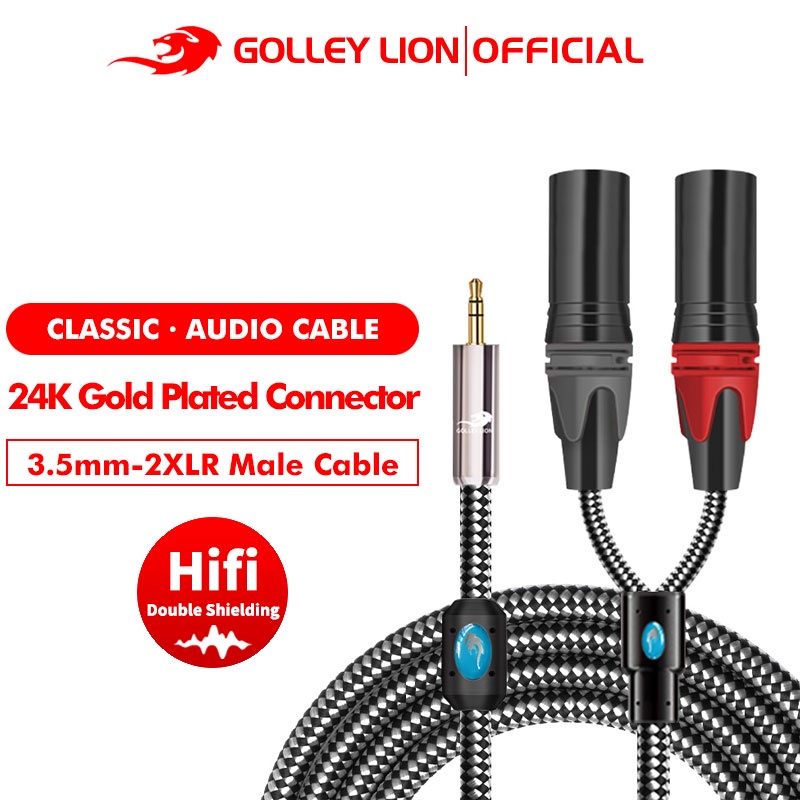 Golley LION HIFI สายเคเบิล 3.5 มม. เป็น 2 XLR ตัวผู้ 3.5 Aux เป็น 2XLR 22AWG สีขาว คุณภาพสูง