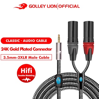 Golley LION HIFI สายเคเบิล 3.5 มม. เป็น 2 XLR ตัวผู้ 3.5 Aux เป็น 2XLR 22AWG สีขาว คุณภาพสูง