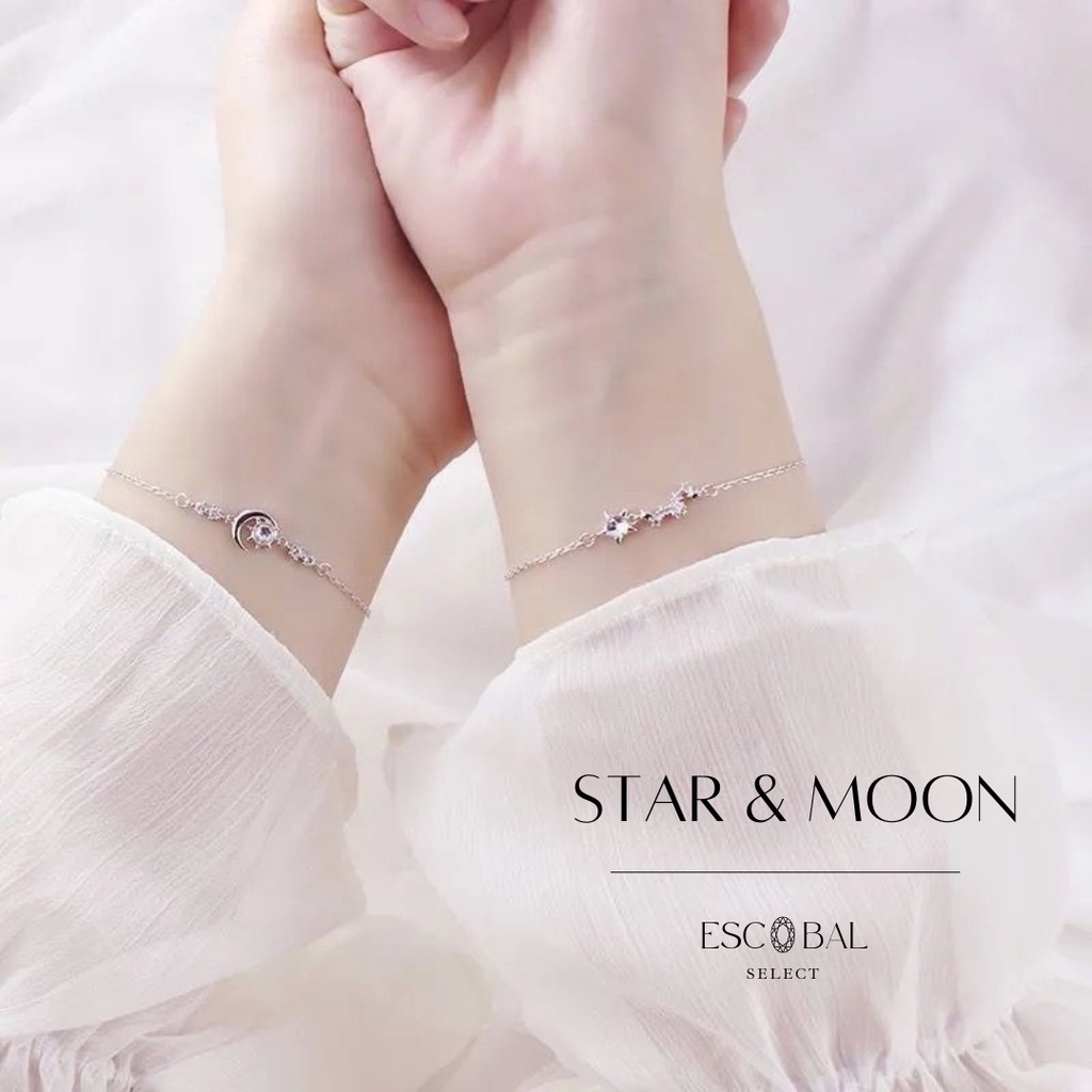 ESCOBAL สร้อยข้อมือเงินแท้ เพื่อนสนิท Star&Moon กำไลคู่ สร้อยข้อมือเพชร กําไลข้อมือคู่ Valentine