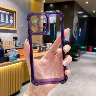 เคสโทรศัพท์มือถือแบบแข็ง ใส กันกระแทก กันรอยกล้อง สีม่วง หรูหรา สําหรับ iphone 14 pro max 14 plus 13 12 11 pro max