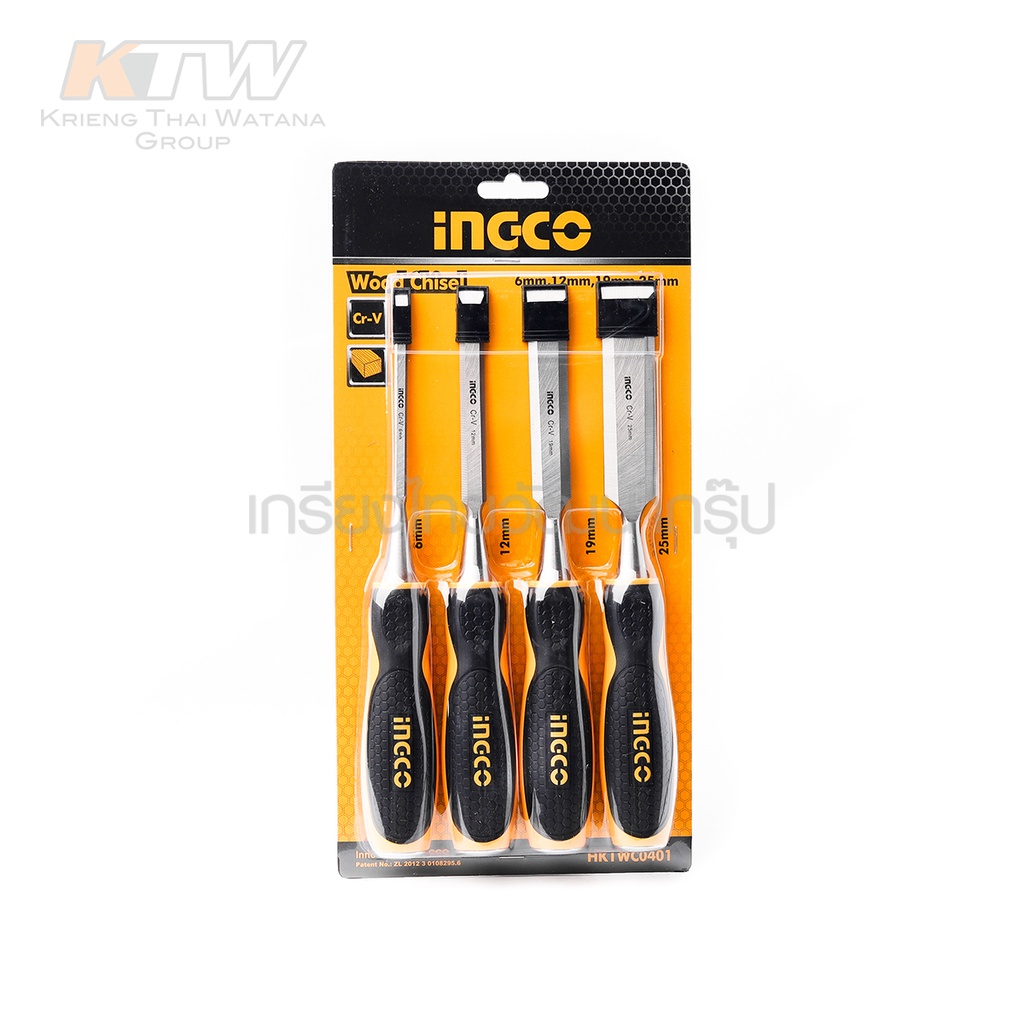 INGCO ชุดสิ่วลบเหลี่ยมไม้ สิ่วตอกไม้ 4 ชิ้นต่อแพ็ค ชุดสิ่วลบเหลี่ยมไม้ 4 ขนาด ตูดเหล็ก ตอกได้ รุ่น HKTWC0401