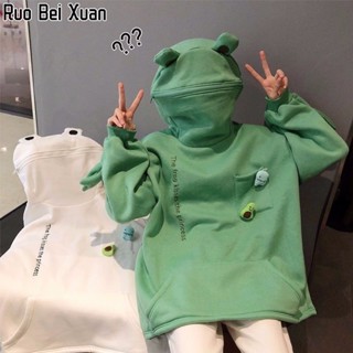 RUO BEI XUAN เสื้อกันหนาวกบ เสื้อฮู้ด ฤดูหนาว เสื้อสวมหัว หนา สไตล์แฟชั่นเกาหลี ราคาถูกที่สุด สินค้าใหม่ สไตล์น่ารักๆ ทันสมัย สดใส พร้อมส่ง: สีขาว, ขนาด 2XL