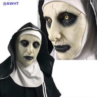 Awht The Horror Scary Nun Latex Mask พร้อมผ้าพันคอคอสเพลย์ สําหรับปาร์ตี้ฮาโลวีน