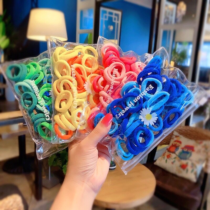 New ยางรัดผมยืดหยุ่น 1ซอง 50ชิ้น สีสันสดใส สีพาสเทล สำหรับผู้หญิง