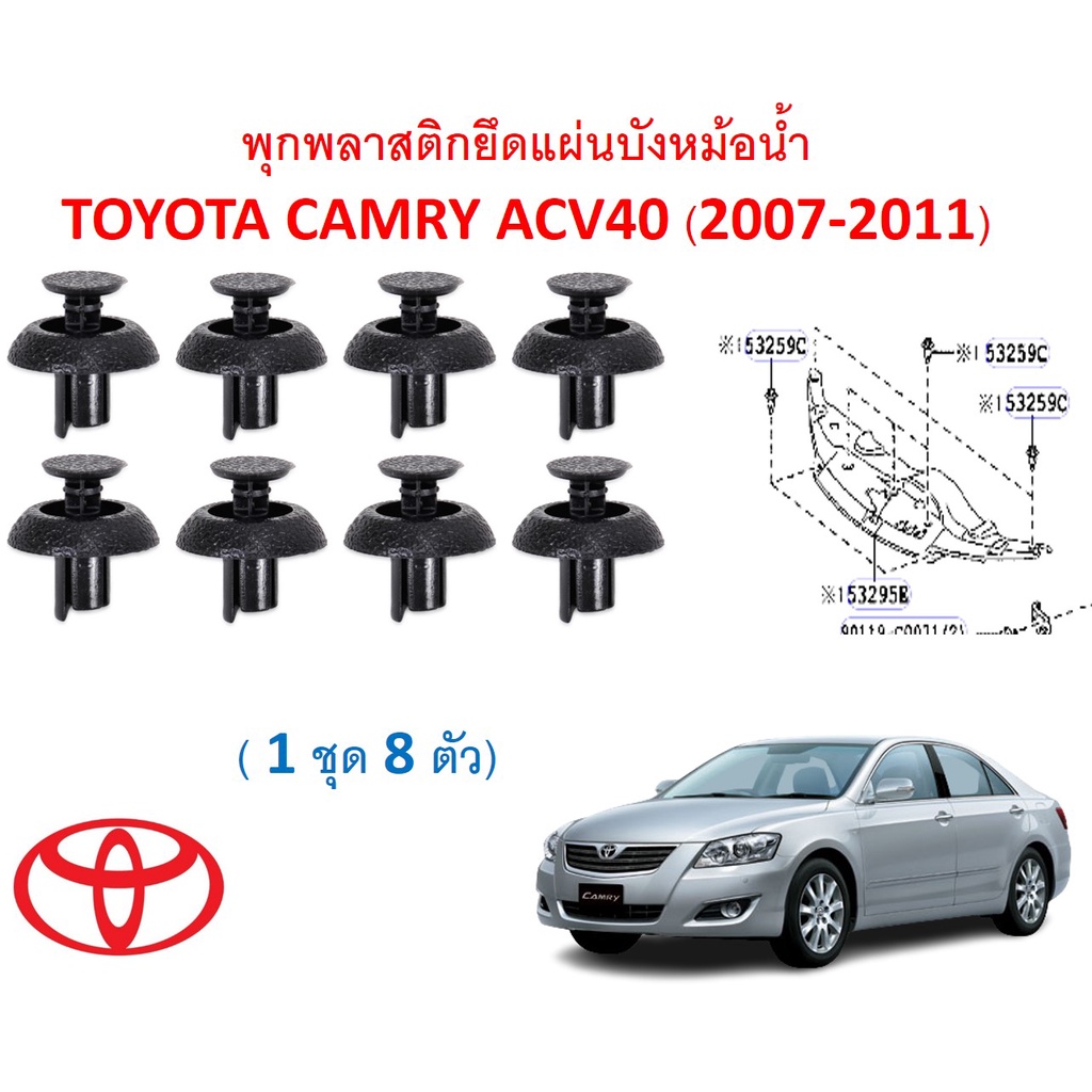 SKU-A590( 1 ชุด 8 ตัว) พุกพลาสติกยึดแผ่นบังหม้อน้ำ TOYOTA CAMRY แคมรี่ ACV40 (2007-2011)