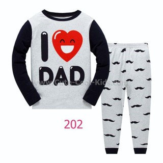 L-FAB-202 ชุดนอนเด็ก ผ้าCottonบาง สีเทา DAD แนวเข้ารูป Slim Fit ผ้า Cotton 100% เนื้อบาง