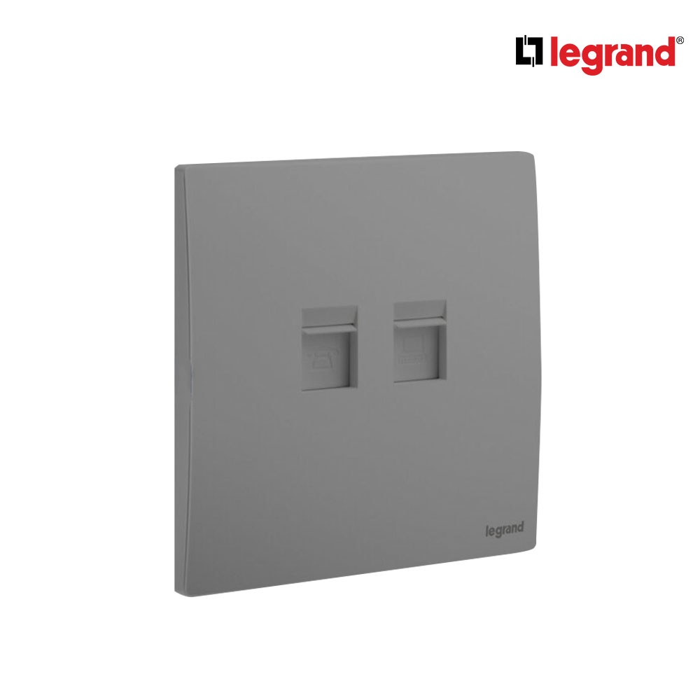 Legrand เต้ารับคอมพิวเตอร์ Lan+เต้ารับโทรศัพท์ RJ11 สีเทาดำ | Mallia Senses | Dark Silver | 281166DS