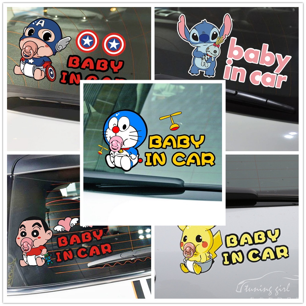 รถ Srickers Baby In Car On Board Doraemon Pikachu Crayon Shin-chan Chibi Maruko-chan Astroboy การ์ตูนน่ารัก