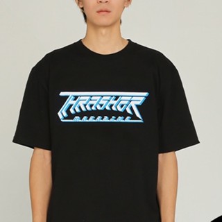 2023 เสื้อยืดแขนสั้นลําลอง คอกลม ผ้าฝ้าย พิมพ์ลายโลโก้ Thrasher futuristic ทรงหลวม สําหรับผู้ชาย และผู้หญิง