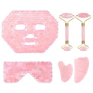 Rose Quartz Jade Eye Mask Face Massager Roller Gouache Scraper Natural Stone Jade Roller Guasha Board Face Mask Facial M