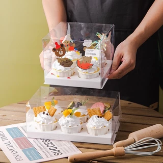 🧁(แพค 10 ใบ)BX8 กล่องคัพเค้กใส ฐานขาว กล่องคัพเค้ก 2หลุม/4หลุม/6หลุม/9หลุม/12หลุม กล่องเค้กแบบใส พลาสติก(12หลุม)