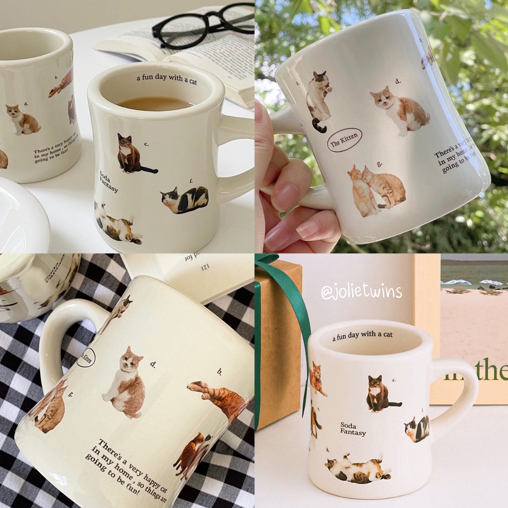 พร้อมส่ง แก้วกาแฟ แก้วมัค น้องแมว A Fun Day With A Cat แก้วเซรามิค น่ารัก มีหูจับ แต่งโต๊ะทำงานให้สดใสกันค่ะ 70066
