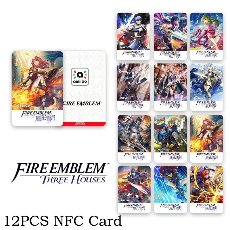การ์ดสัญลักษณ์ Amiibo สัญลักษณ์ไฟ ดวงจันทร์ และหิมะ แบบไม่ทึบแสง 12 ชิ้น