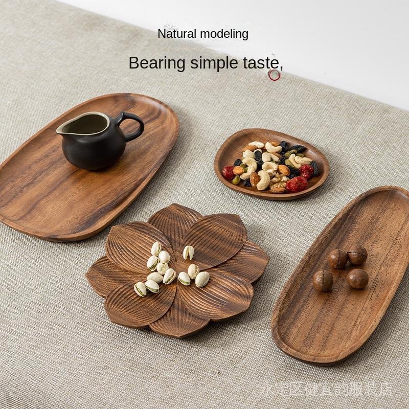 Hot walnut solid wood tray Japanese style fruit/snack/pastry square/round household tea tray [fast delivery] 7DPB