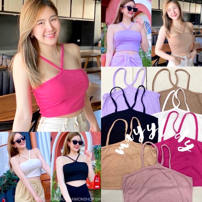 mayylody สายเดี่ยวสายไขว้ เว้าอกแซ่บบๆๆ ครอปท็อปตัวจิ๋วตัวปัง ตัวเดียวเอาอยู่น่ารักสุด