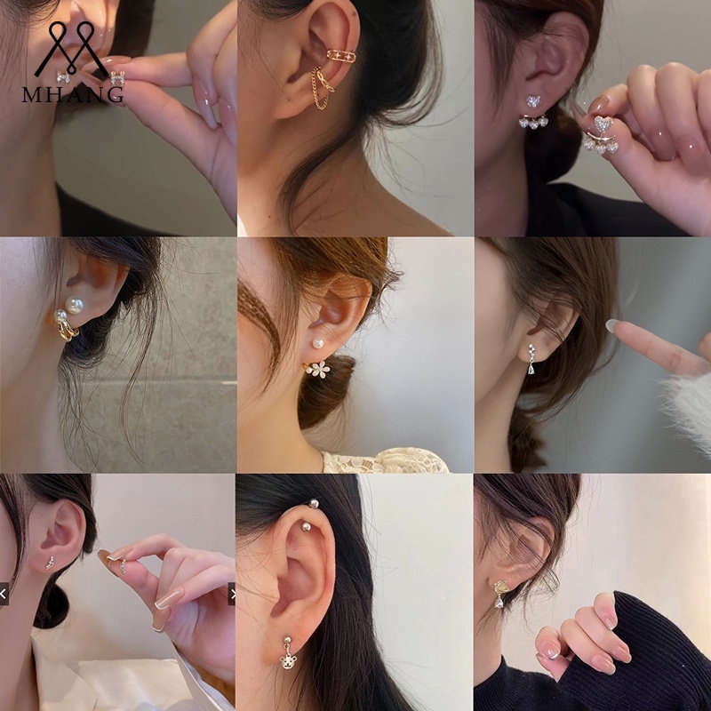 DREJEW ต่างหูเข็มเงิน 925 ประดับมุก เพทาย ทอง 18K สไตล์เกาหลี แฟชั่น สําหรับผู้หญิง