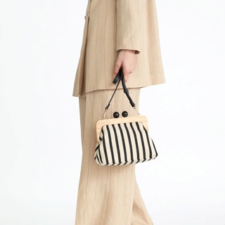 Retro Striped Wooden Clip Shell Bags for Women Messenger Bag Canvas Bead Shoulder Crossbody Bags Ladies Clutch Purse Bol
