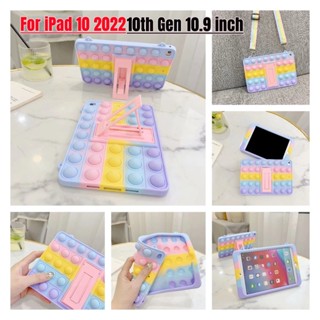 เคสซิลิโคนนิ่ม ลายสายรุ้ง 3D พร้อมสายคล้อง 10.9 นิ้ว สําหรับ Apple iPad 10 2022 iPad 10 10th Gen 10.9 นิ้ว