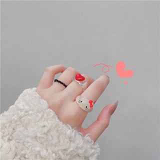 Animation Cute Ring Girl New Ins Design Feeling Food Ring Cute Girl Cartoon Kitty Cat Ring Resin Kitten Ring Female