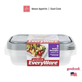 108400 GoodCook 4-Cup Food Container Medium Rectangle 3PC Set ชุดกล่องอาหาร สี่เหลี่ยมผืนผ้ากลาง 3กล่อง+3ฝา กู๊ดคุก 4C