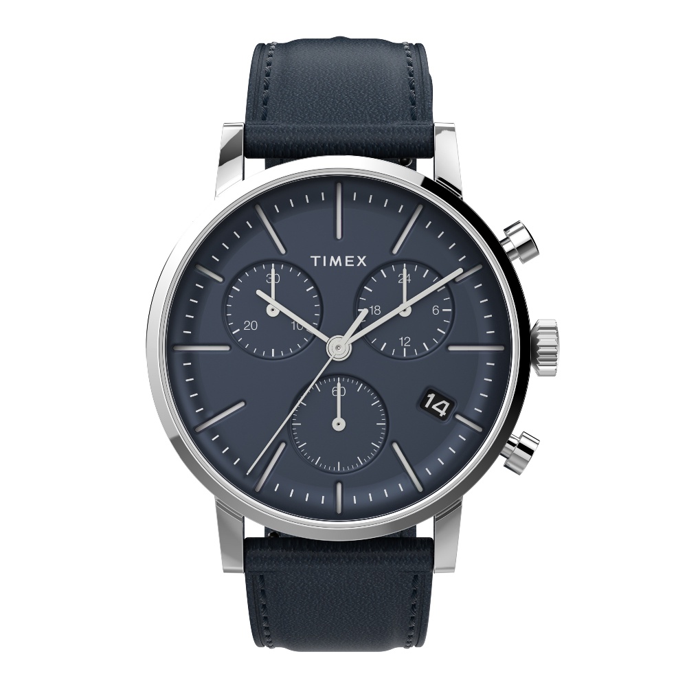 Timex TW2V36800 Midtown นาฬิกาข้อมือผู้ชาย สายหนังสีน้ำเงิน หน้าปัด 40 มม.