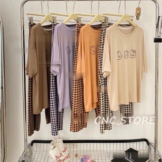 ⭐ASYพร้อมส่ง ลายใหม่ฮิตเซทชุดนอน เสื้อยืด+กางเกง ลาย น่ารักๆ เสื้อทรงโอเวอร์ไซส์ ผ้าคอตตอน เนื้อผ้านิ่ม