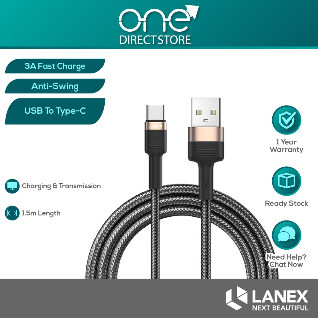 LANEX LTC_N17C 3A สายเคเบิลข้อมูล USB to Type-C 1.5M