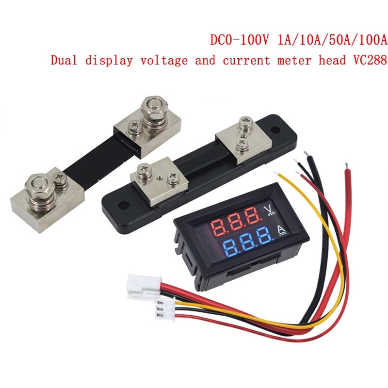 Dc 0-100V 50A 100A โวลต์มิเตอร์แอมป์มิเตอร์สีแดงสีฟ้า LED Amp Dual Digital Volt Meter Gauge 0.56 จอแสดงผล LED 50A 100A Diverter