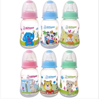 ATTOON แอทตูน ขวดนมทรงบูธ 4oz Smile ฝาสี ลายสัตว์ แพ็ค 6 ขวด